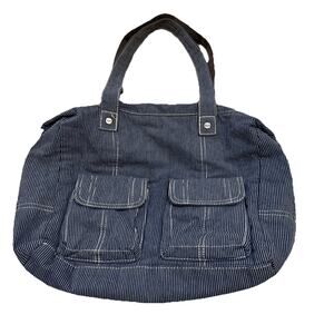 Thirty-One Casual Cargo Tote Blue Striped Handle Shoulder Bag
